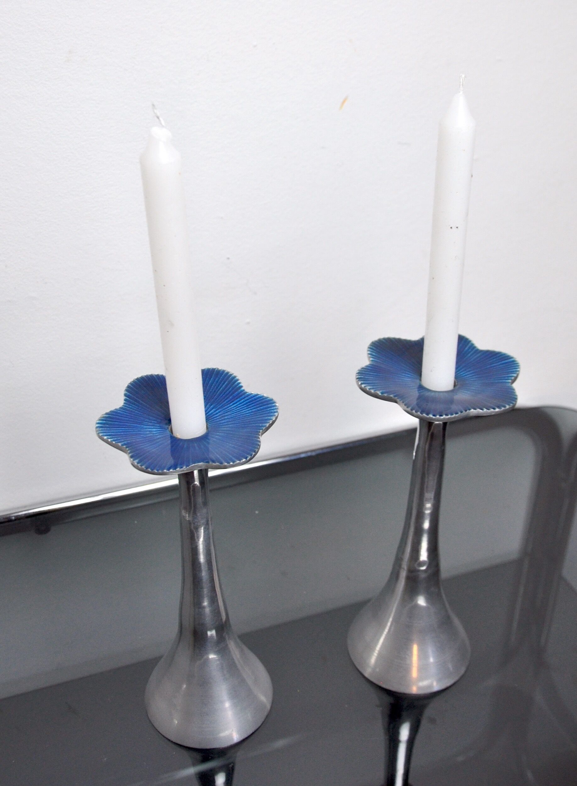 Pair of floral brutalist candlesticks by david marshall, 1980, spain