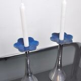 Pair of floral brutalist candlesticks by david marshall, 1980, spain