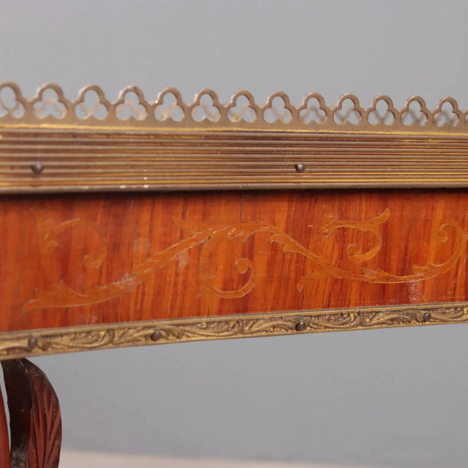 Small antique coffee table made of fruitwood and rosewood, 20th century.
