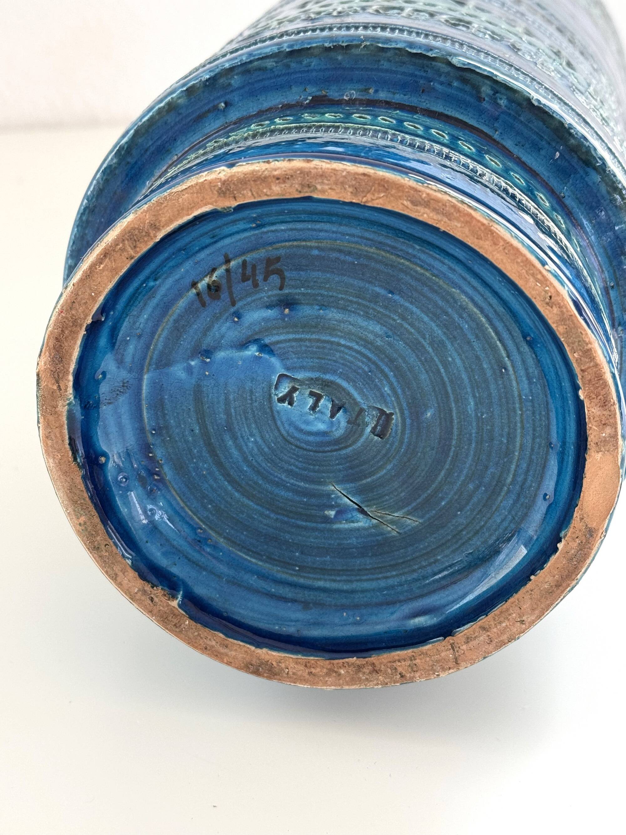 Aldo Londi XL Vase in Rimini Blue Decor for Bitossi, 1960s