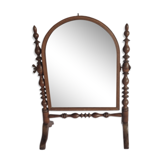 Turned wooden psyche table mirror