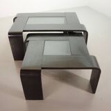 Rectangle Black Lacquered Plywood Coffee Table with Smoked Glass Panel 70s