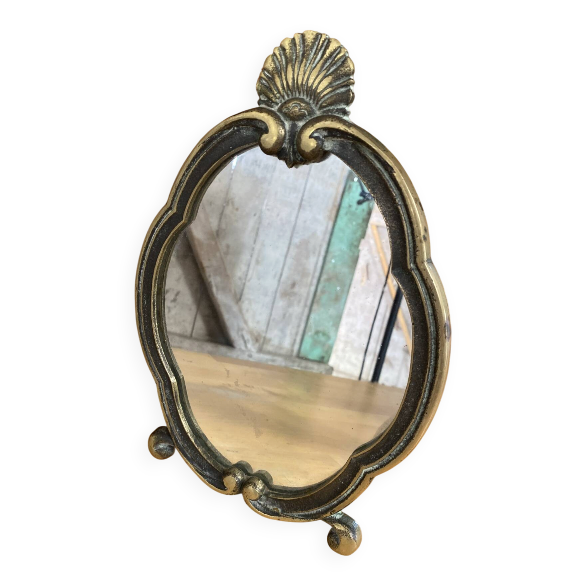 Antique mirror louis xv shell shape rococo bronze #