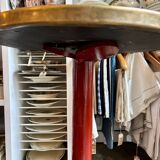Bistro table in burgundy metal and ecru melamine