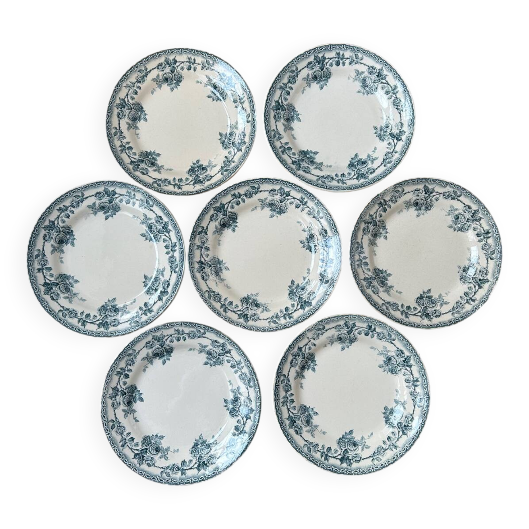 Set of 7 old flat plates