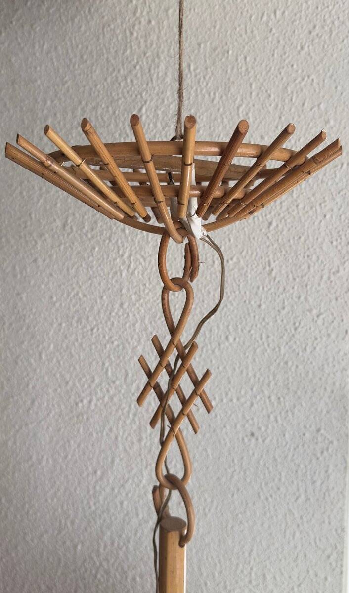 Hanging bamboo lamp with chinoiserie details by Louis Sognot, France, 1950.