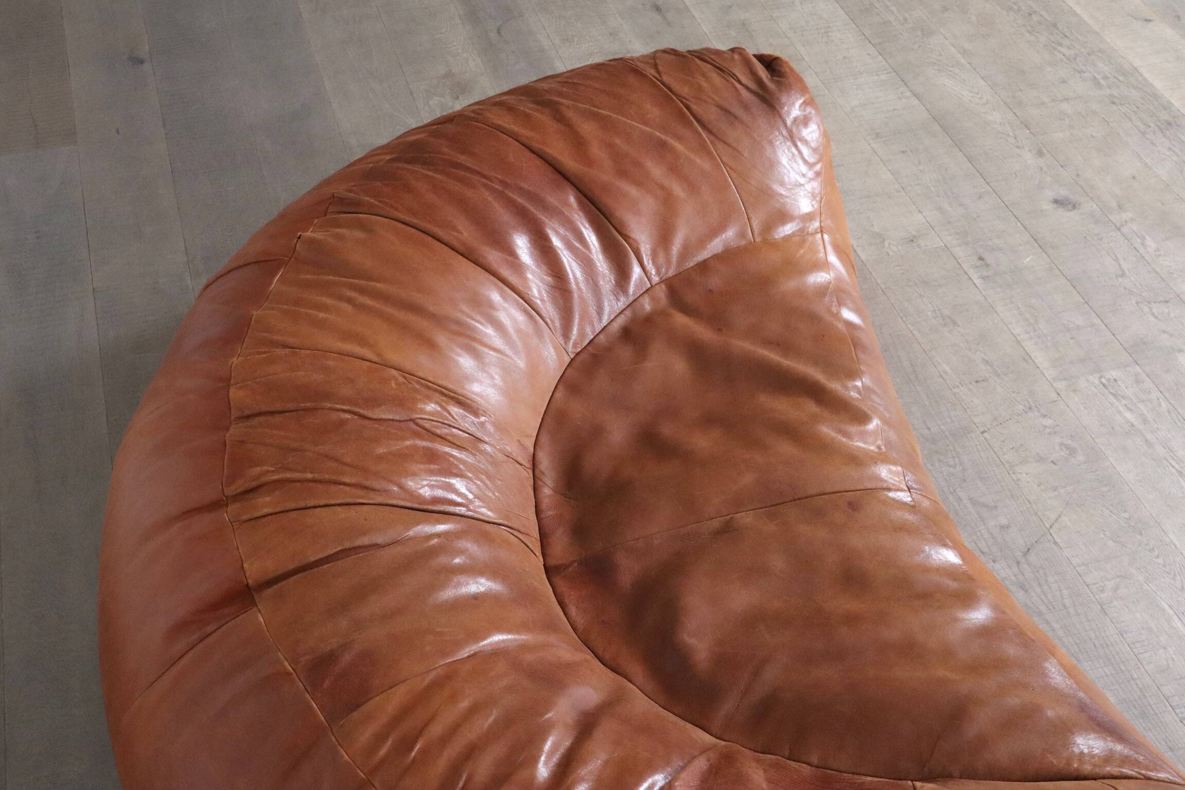 Croissant Sofa in Cognac Leather by Raphael Raffel for Honore Paris, 1970s