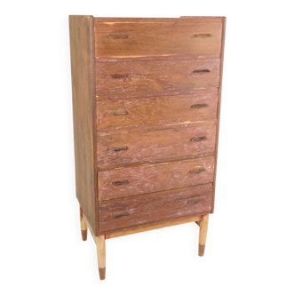 Chest Of Drawers Made In Teak With Oak Legs By Poul M. Volther From 1960s