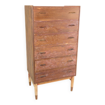 Commode à tiroirs en teck avec pieds en chêne par Poul M. Volther des années 1960