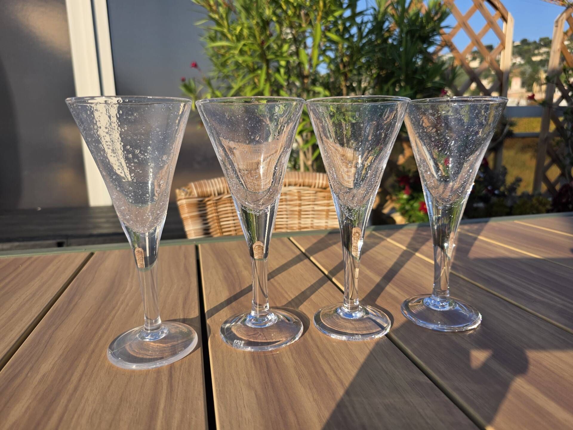 Set of 4 bubble glass champagne flutes / goblets Biot Signed 22 cm