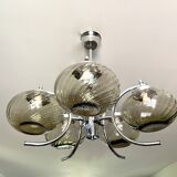 Large chrome and smoked glass chandelier 1970