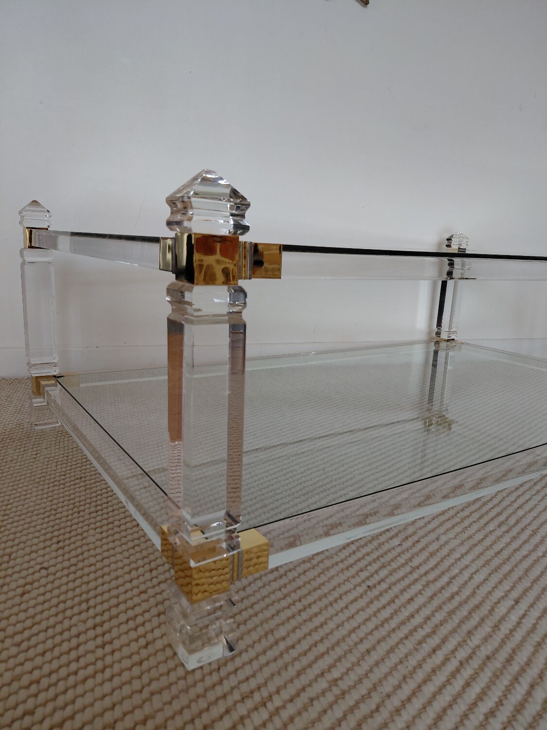 Table XL Laiton massif et Plexiglas-Style Jansen 1970