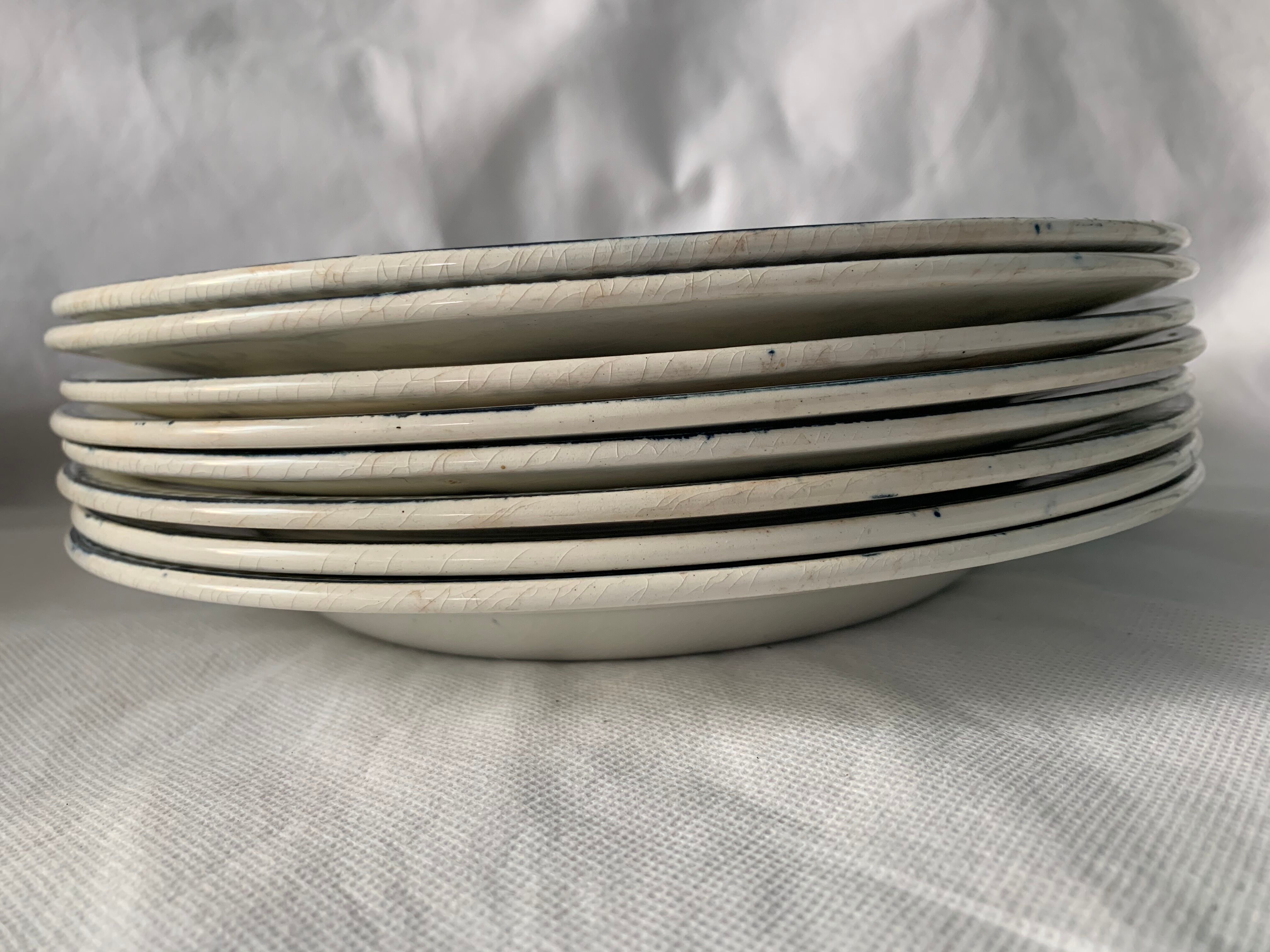 Lot of 8 flat plates and 8 hollow plates in ancient blue salins earthenware