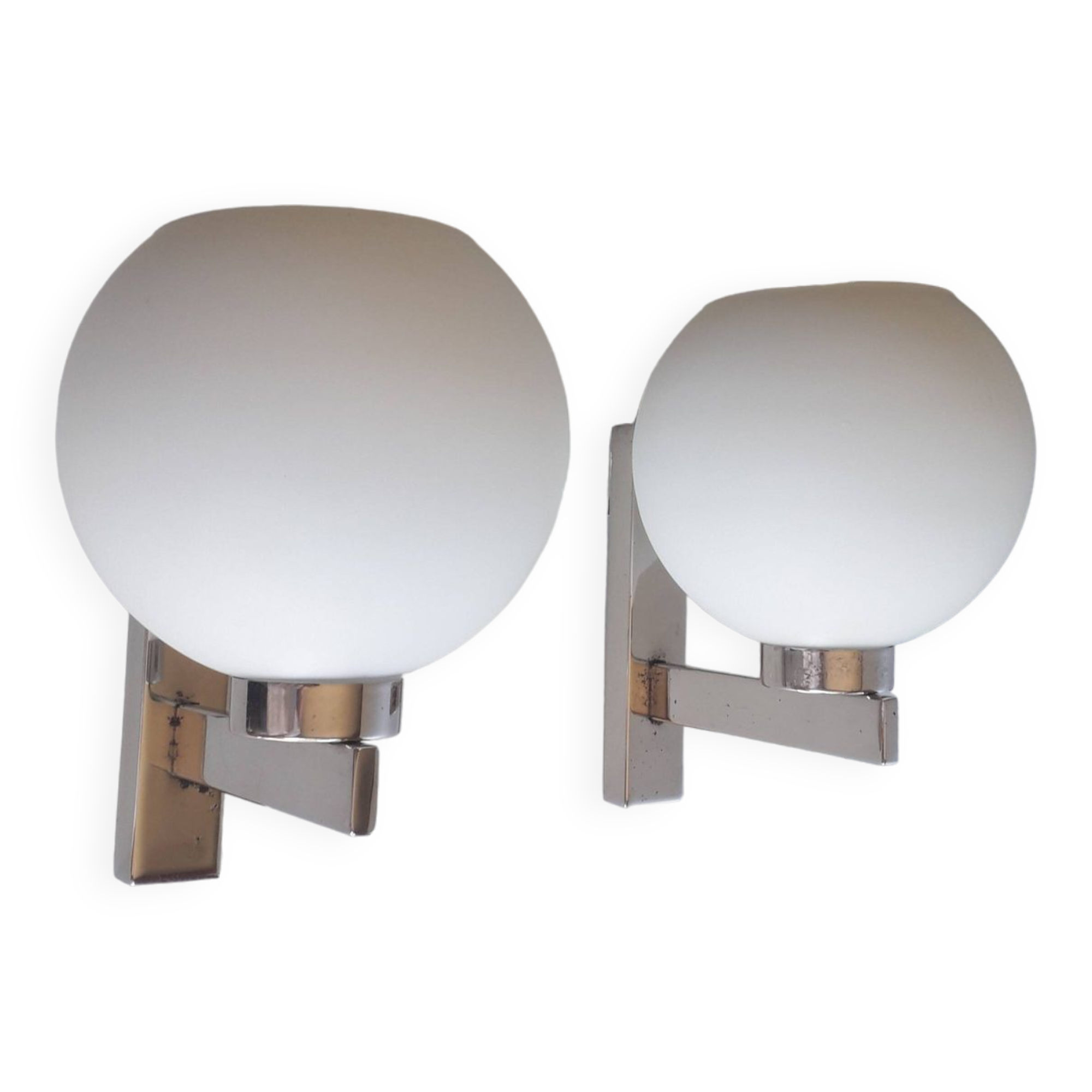 Pair of vintage wall lights - Chrome and glass - 1970s