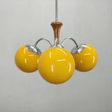 Bauhaus Chandelier with Colored Glass Globes, Czechoslovakia, 1930s