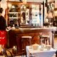 Oak counter bar and its back bistro glass bar 1900s/1930s