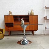 Gastone Rinaldi oval table circa 70 foot chrome tulip tray smoked glass