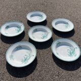 Set of 6 old Sainte Amandinoise earthenware plates with lily of the valley decor