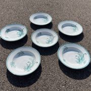 Set of 6 old Sainte Amandinoise earthenware plates with lily of the valley decor