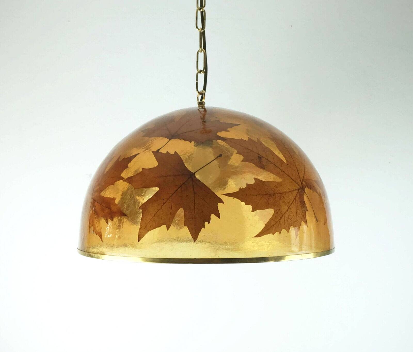 rare lampe à suspension vintage en résine avec feuilles d'érable lampe suspendue des années 1970