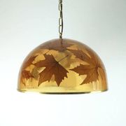 rare vintage PENDANT LAMP resin with maple leaves 1970s hanging lamp