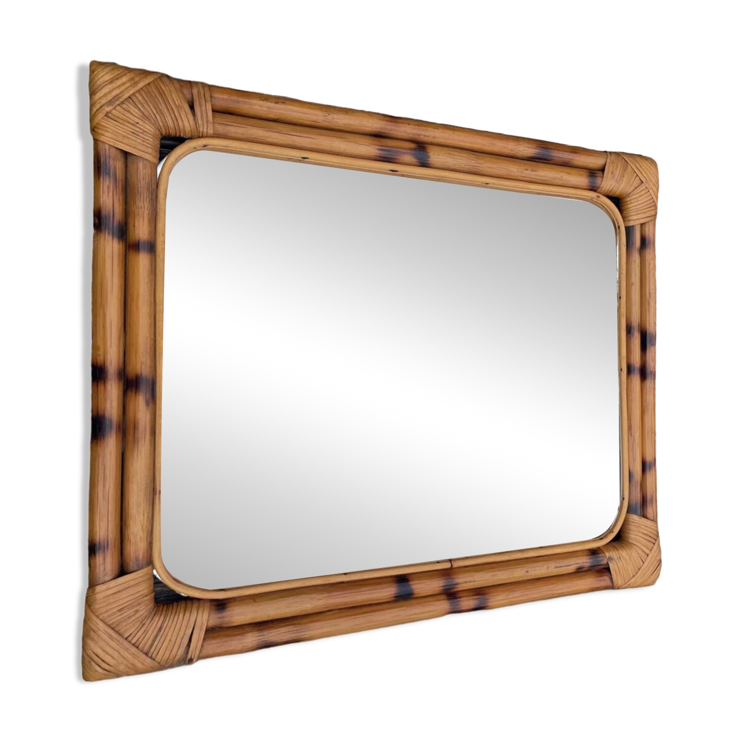 Miroir bambou rectangulaire vintage 1970