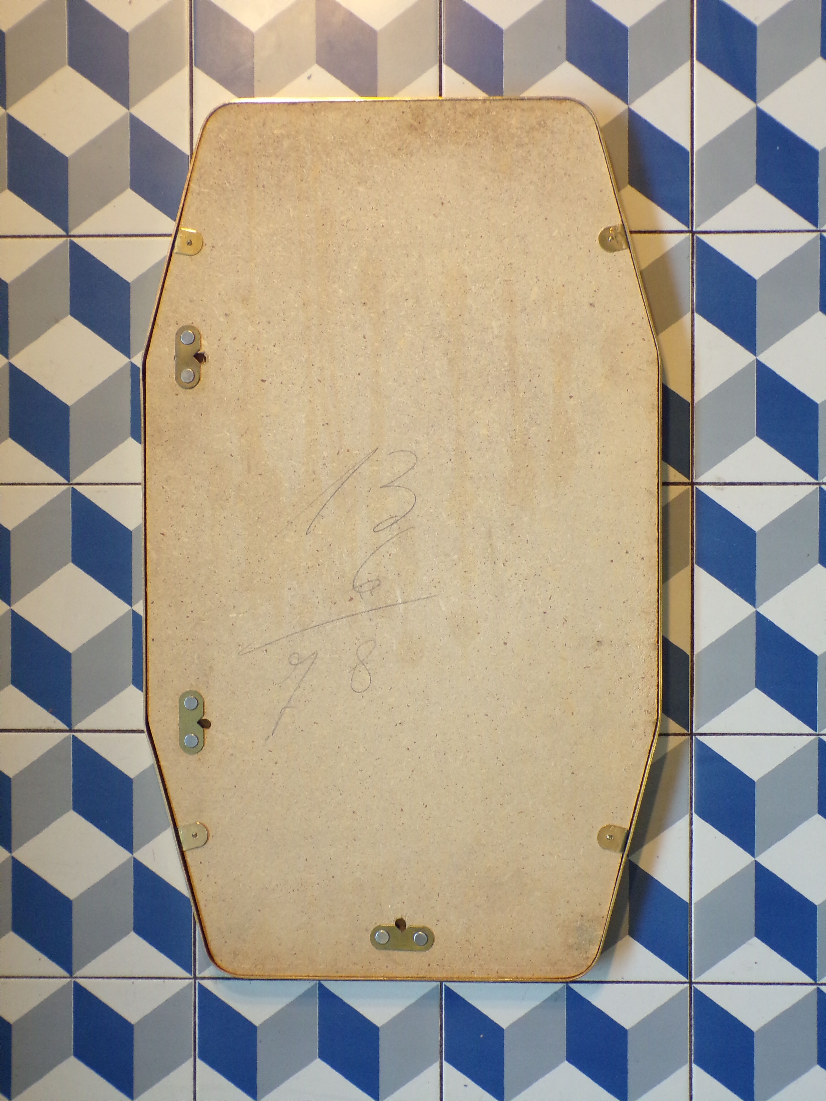 Mirror 1950 octagonal brass frame 41x70cm