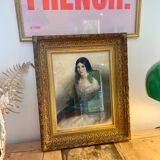 Tableau jeune femme au chalet bleu