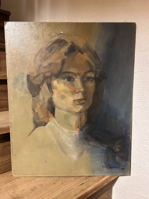 Ancienne peinture à l'huile sur bois, portrait