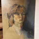 Ancienne peinture à l'huile sur bois, portrait