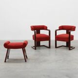 Ensemble of Two Art Deco Chairs with Matching Stool, Belgium ca. 1920