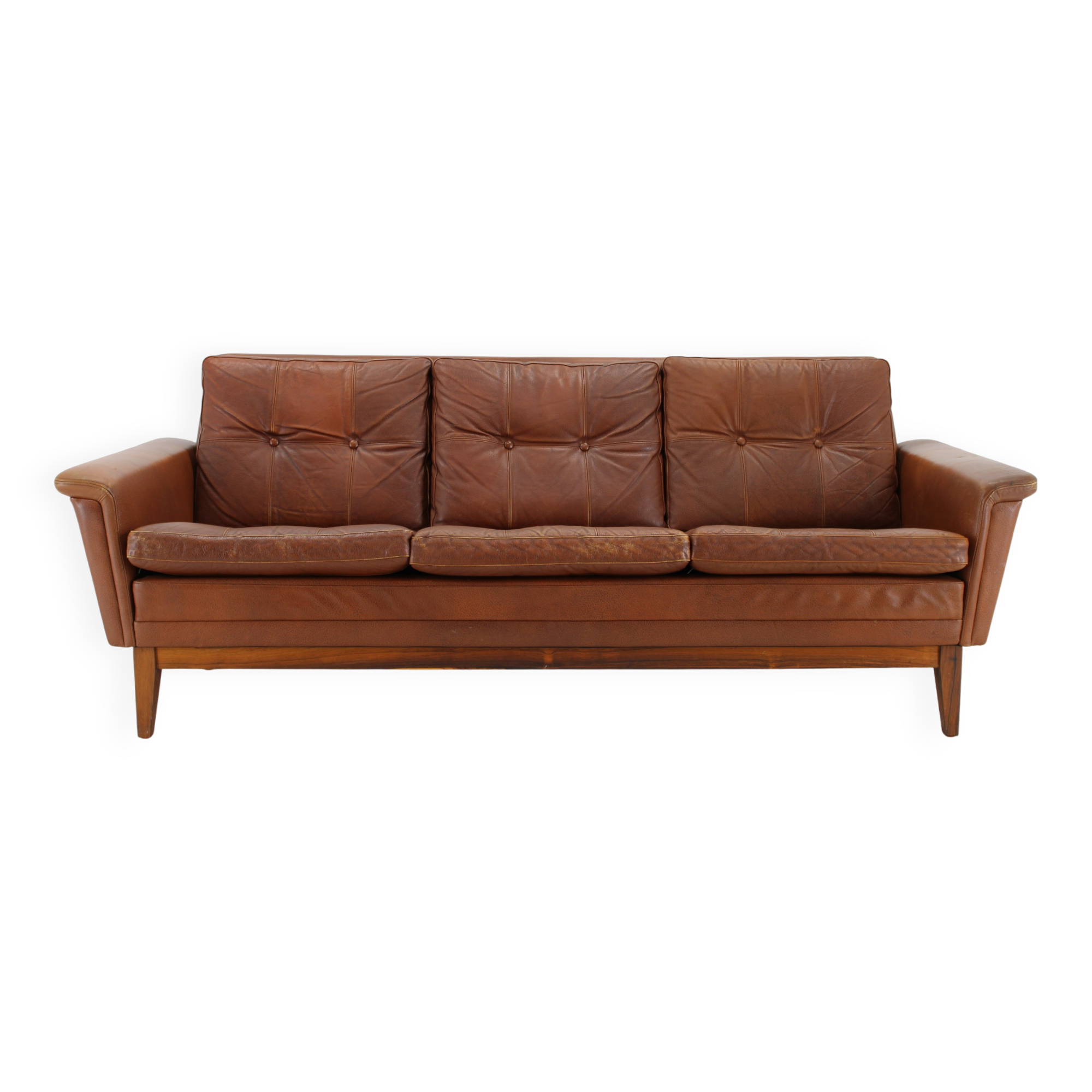 1970s Brown Leather 3-Seater Sofa, Denmark