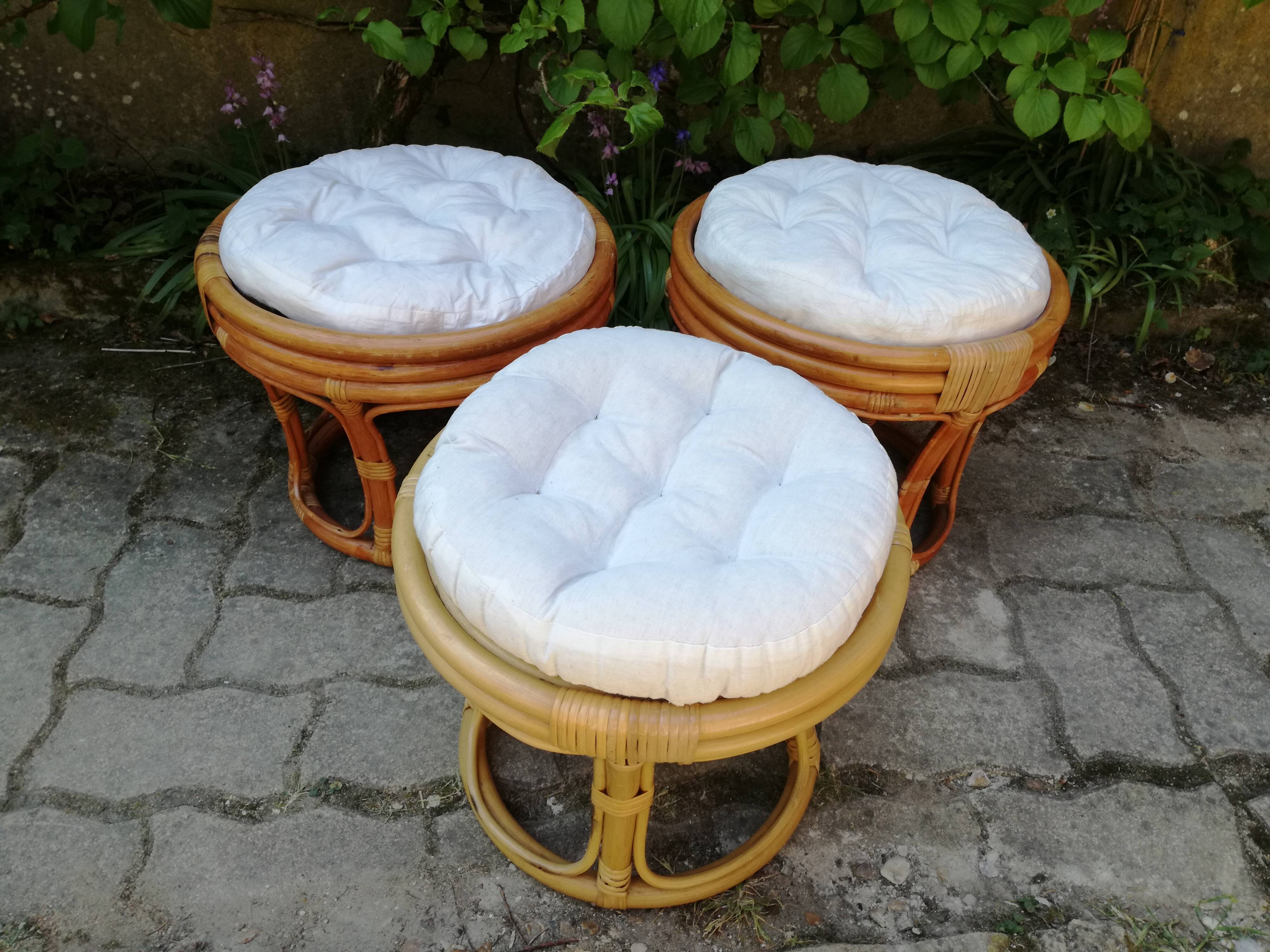 Rattan and bamboo pouf