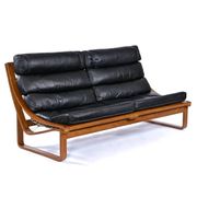 T4 black leather and teak sofa by Fred Lowen for Tessa, 1970s