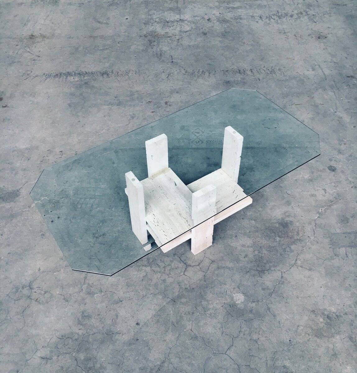 Brutalist Travertine Coffee Table by Willy Ballez, Belgium, 1970s