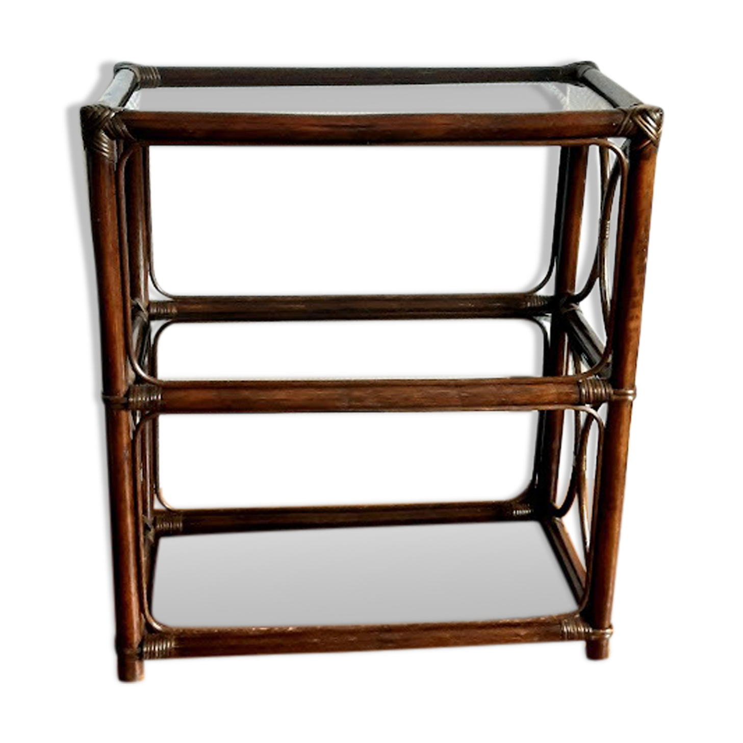 Rattan bookcase and smoked glass 1960