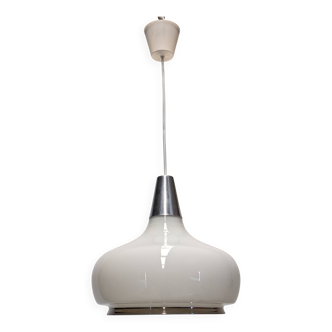 Water drop pendant light Space age in white opaline, France circa 1970.