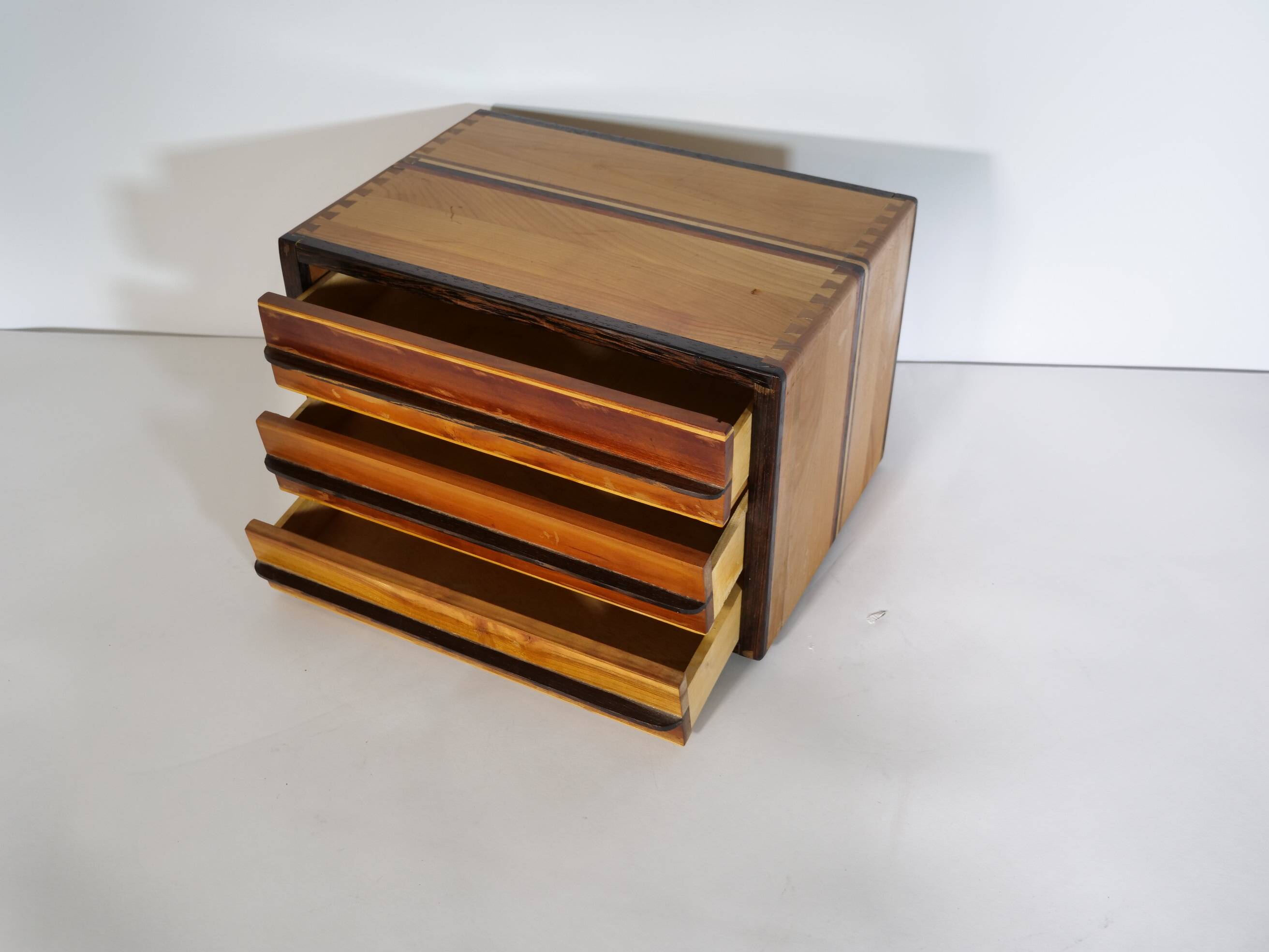 Vintage Cube Chest of Drawers in Cherrywood and Wenge, Unique Piece, 1970s