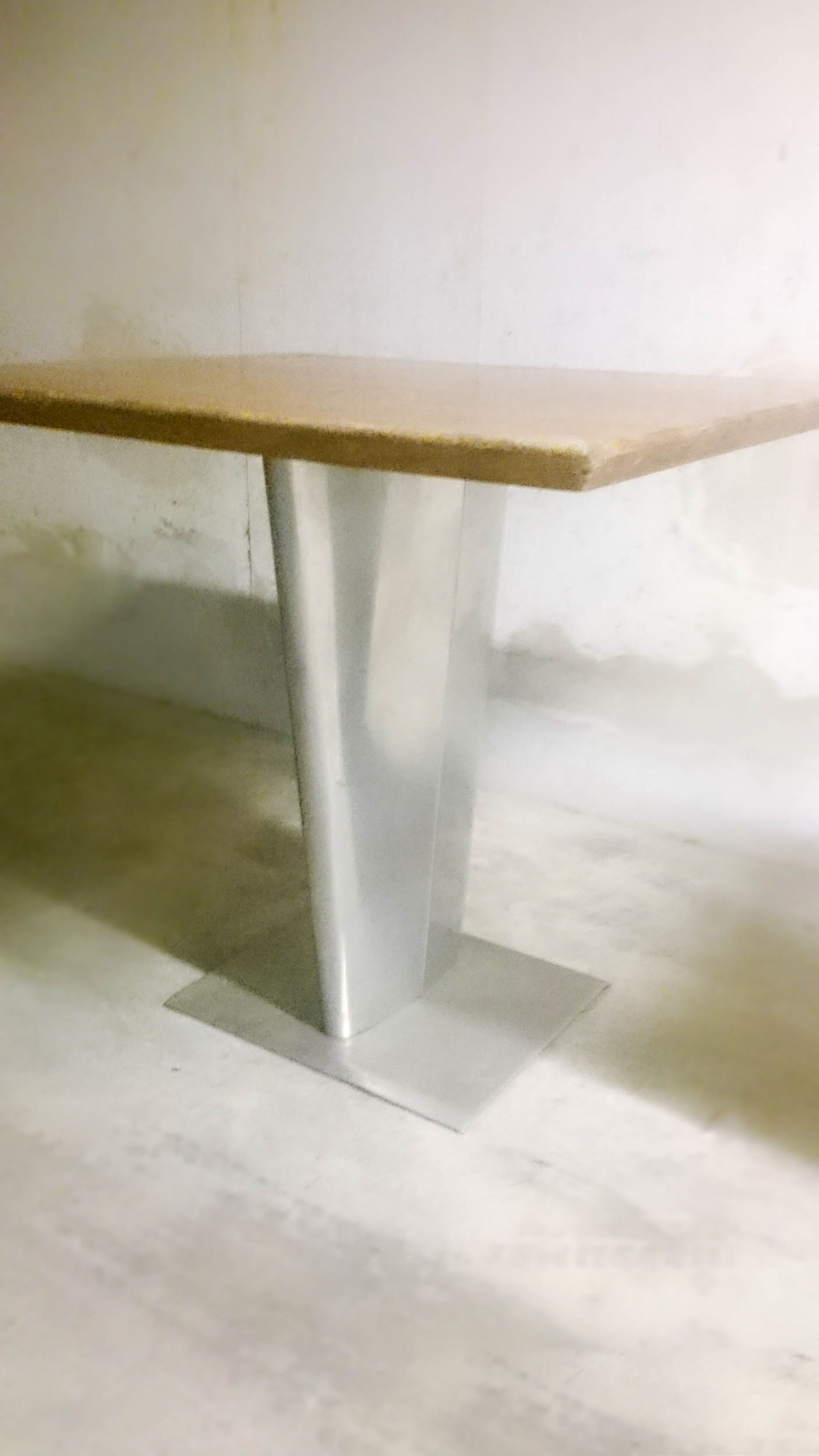 Pair of industrial metal foot tables and solid wood tray