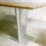 Pair of industrial metal foot tables and solid wood tray