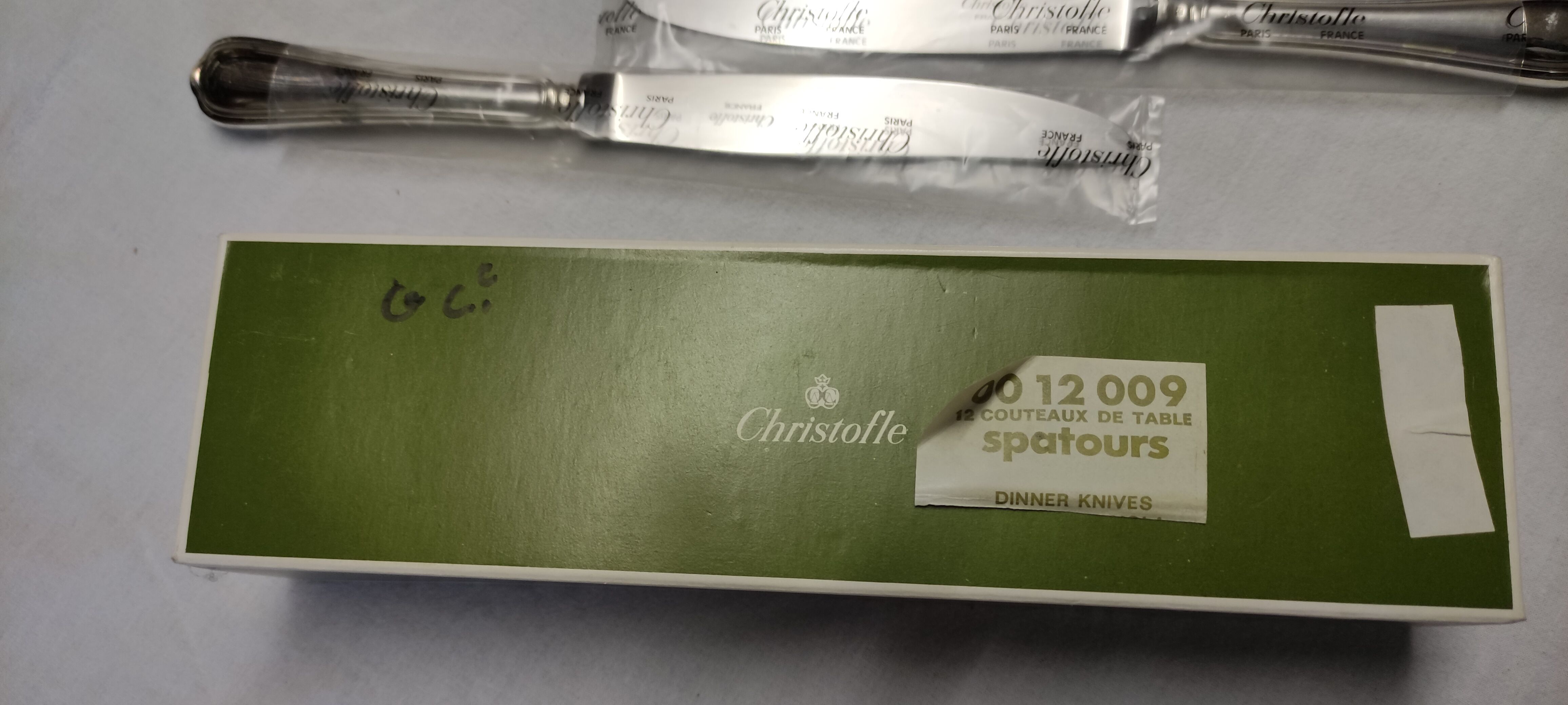 set of 12 silver metal table knives from Christofle model "Spatours"