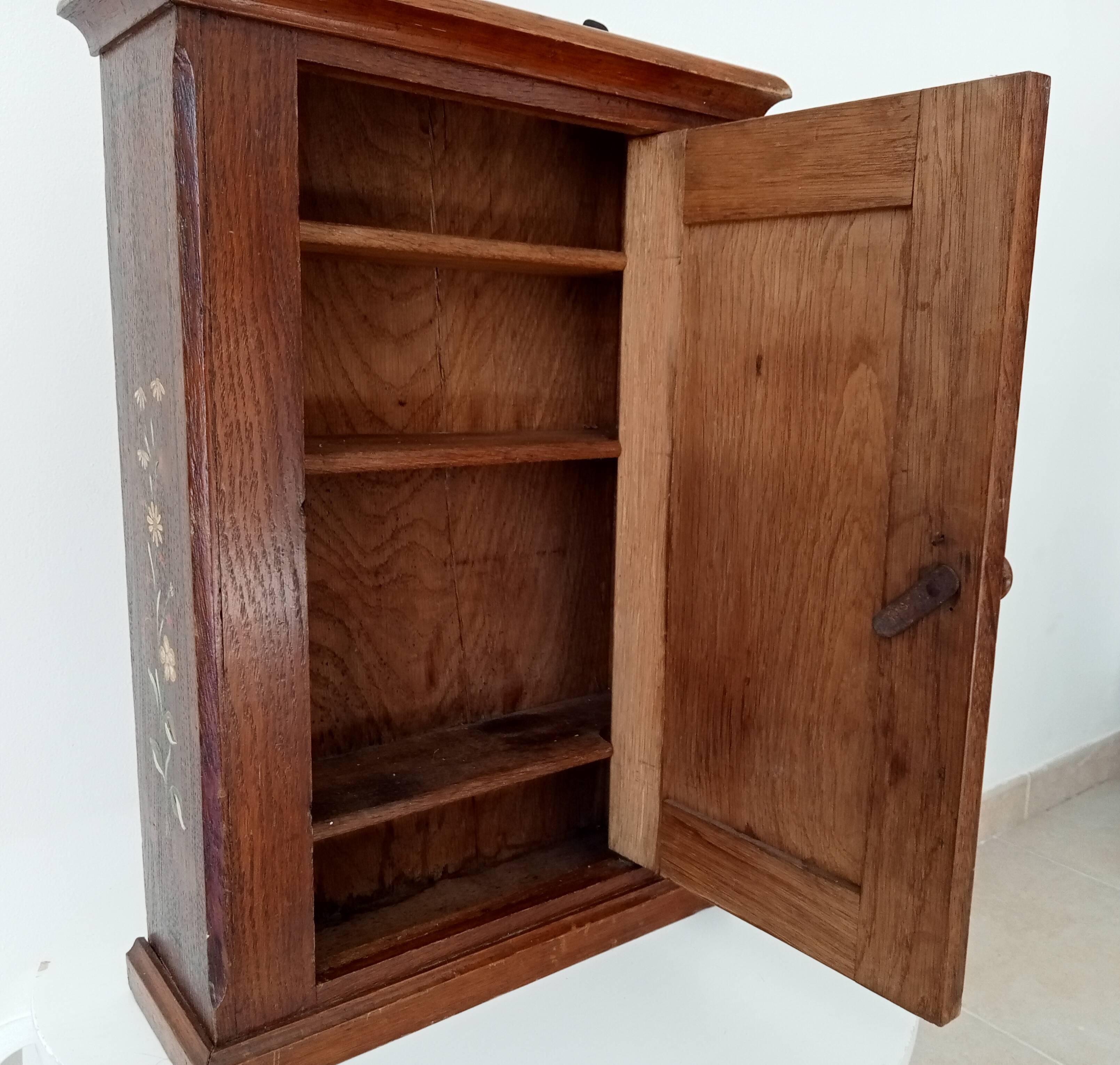 Old bathroom cabinet in solid oak, mid-20th century