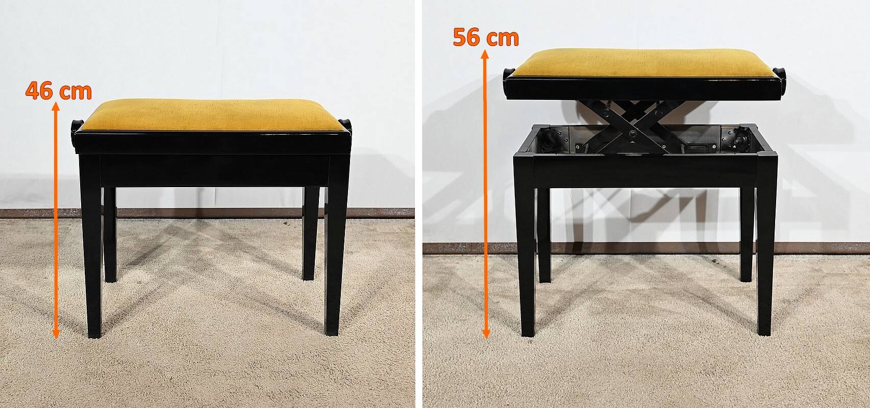 Adjustable Piano Bench, in Black Lacquered Wood – 1970