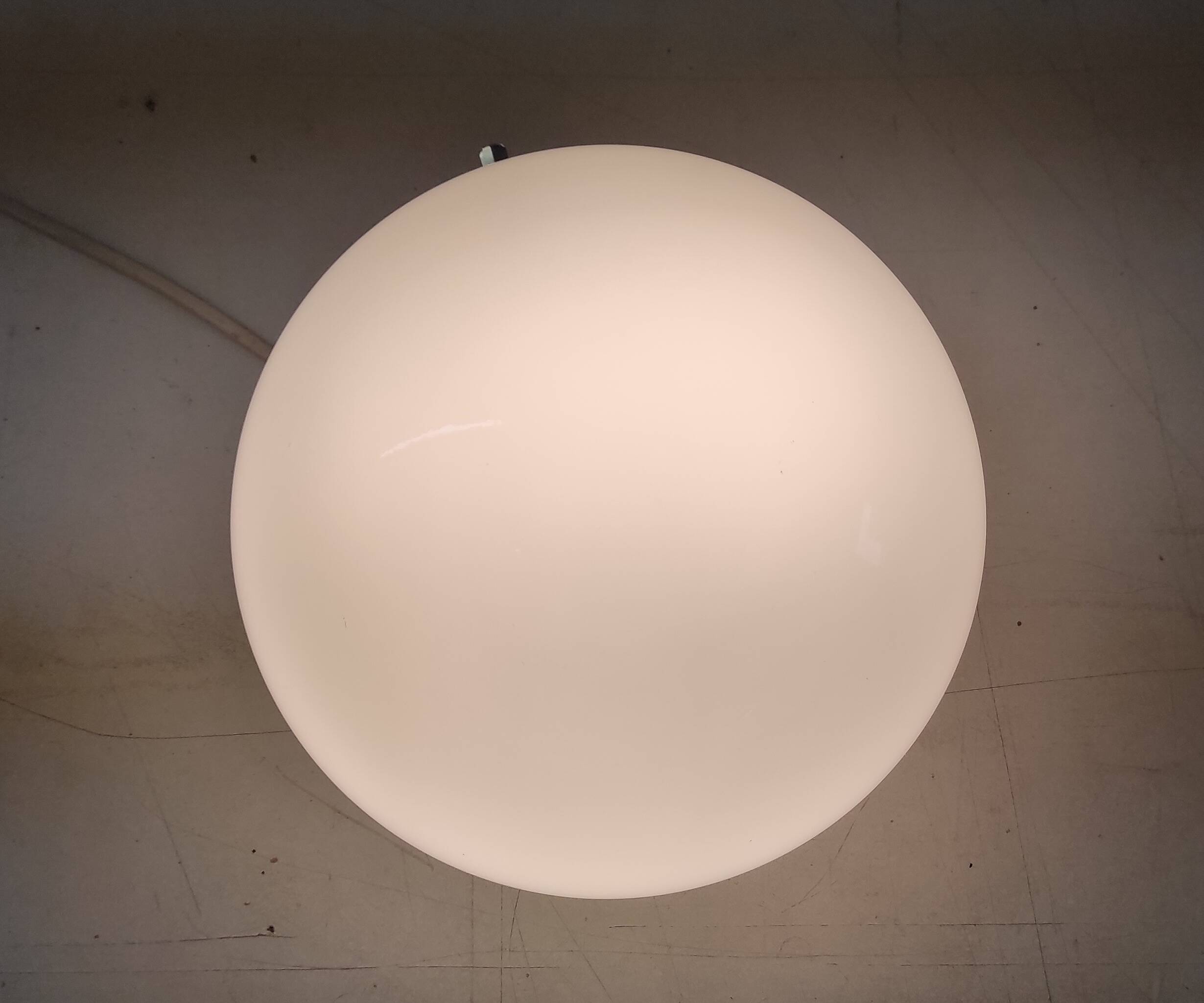 Opaline globe and black metal ceiling or wall light, diam. 20 cm - late 20th century