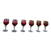 Set of 6 cut crystal wine glasses lined with ruby red (Style Ro)