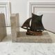 Pair of bookends boats in marble and steel 50s