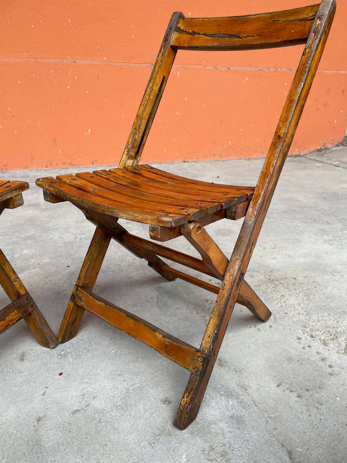 4 Antique Folding Bistro Brasserie Terrace Chairs