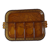 Plateau à compartiments. Verre ambré.  Années 70