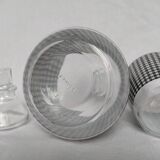 Set of 2 black and white houndstooth glass carafes from the Arques crystal factory. Rare.