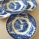 Assiettes creuses Royal Sphinx Maestricht P. Regout "Cambridge Old England" bleu & blanc